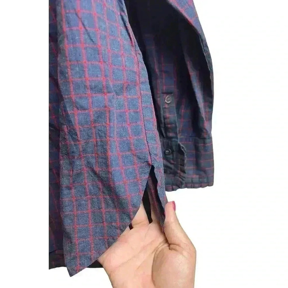 J.Crew Women's Blue Red Mini Windowpane Cotton Ruffle Popover Blouse Size 6 - Picture 6 of 8